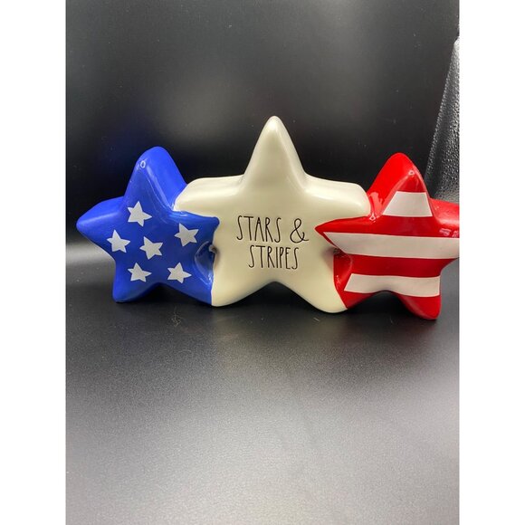 Rae Dunn Stars & Stripes Ceramic Patriotic Star Trio Decoration Red White & Blue - Picture 1 of 10
